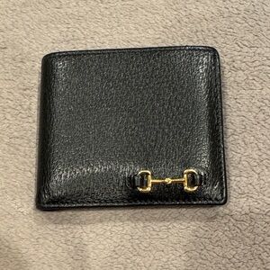 Gucci Black Leather Card Holder with Gold Detail